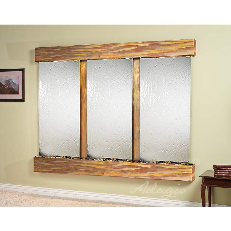 Image 1 Deep Creek Falls 69"H Rustic Silver Mirror Fountain-Sq Edges