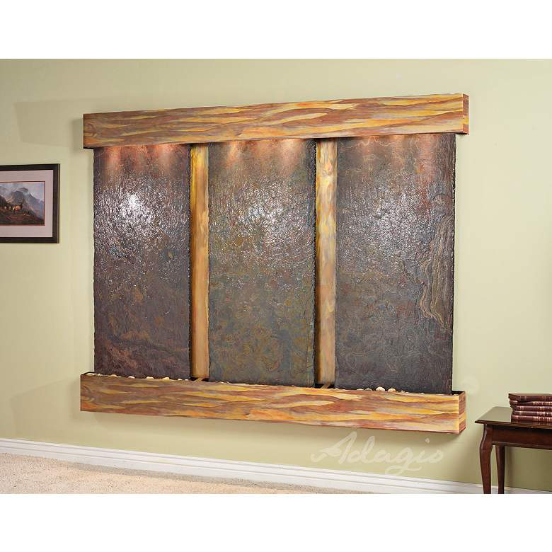 Image 1 Deep Creek Falls 69"H Rustic Slate Fountain w/ Square Edges