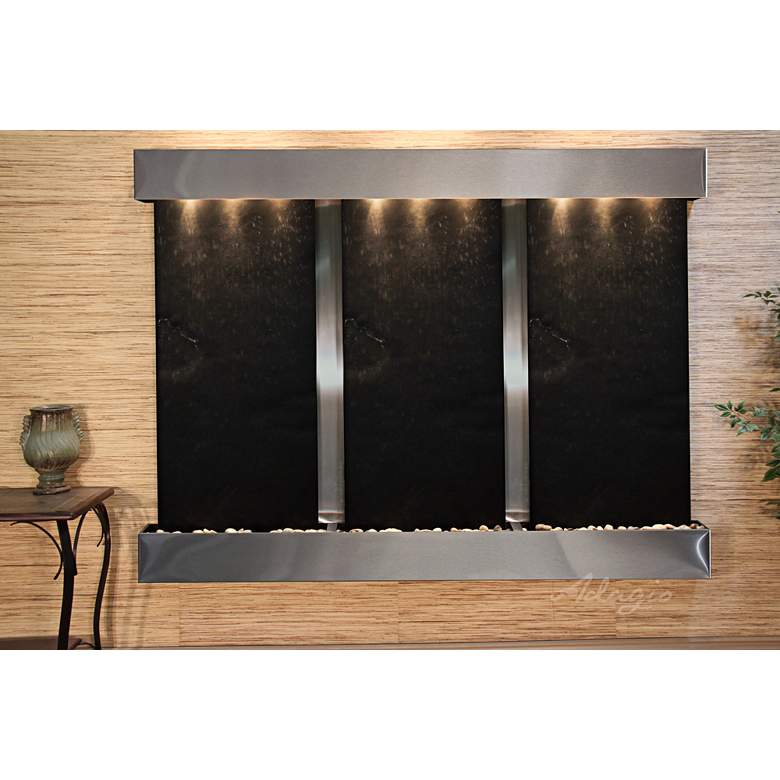 Image 1 Deep Creek Falls 69"H Steel Black Stone Fountain-Sq Edges