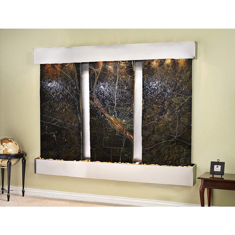 Image 1 Deep Creek Falls 69"H Steel Green Marble Fountain-Sq Edges