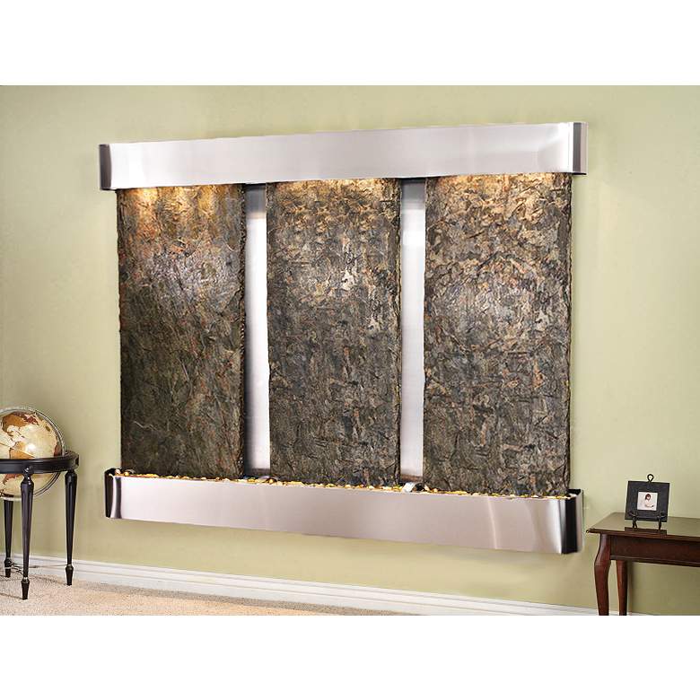 Image 1 Deep Creek Falls 69"H Steel Green Slate Fountain-Round Edges