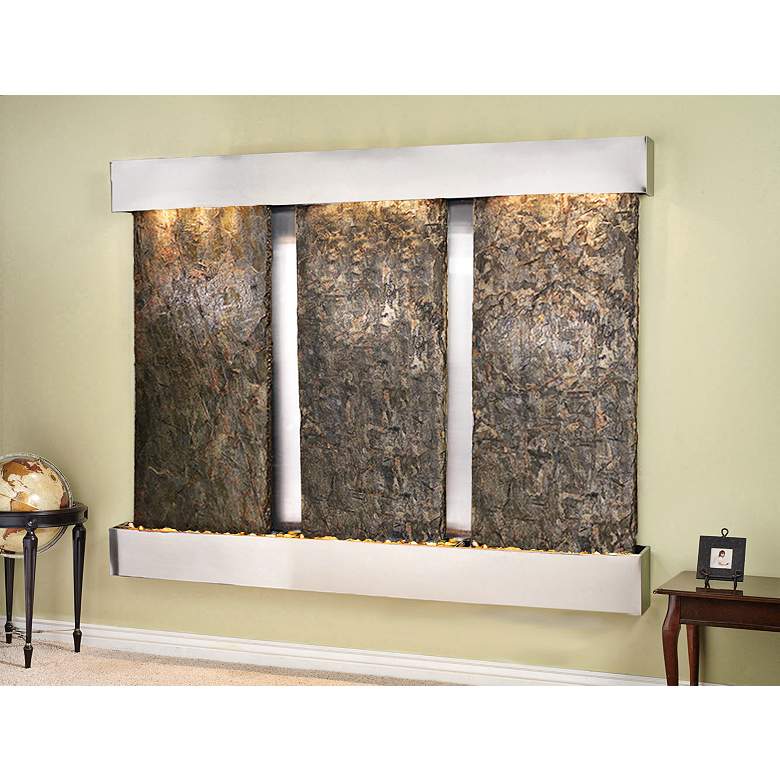 Image 1 Deep Creek Falls 69"H Steel Green Slate Fountain-Sq Edges