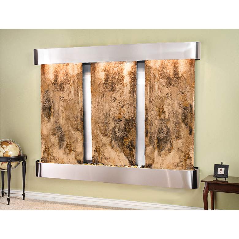 Image 1 Deep Creek Falls 69"H Steel Travertine Fountain-Round Edges