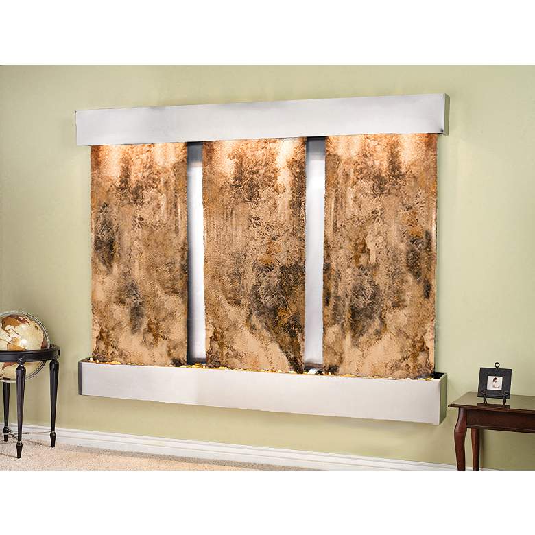 Image 1 Deep Creek Falls 69"H Steel Travertine Fountain-Square Edges