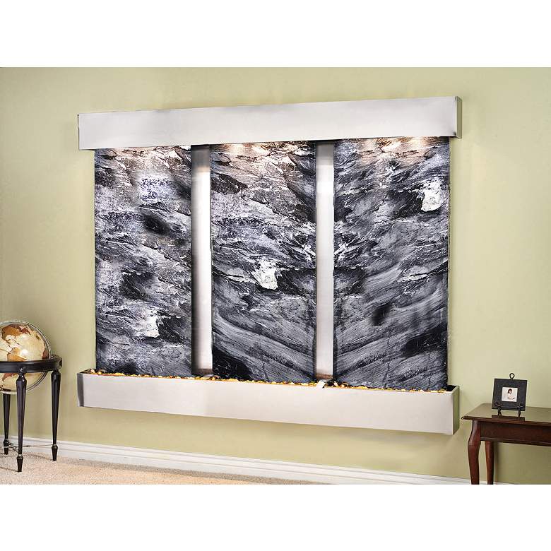 Image 1 Deep Creek Falls 91 inch Wide Black Marble Modern Wall Fountain