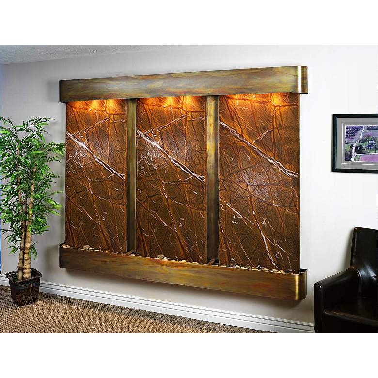 Image 1 Deep Creek Falls 91"W Rustic Brown Marble Fountain-Rnd Edges