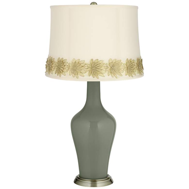 Image 1 Deep Lichen Green Anya Table Lamp with Flower Applique Trim