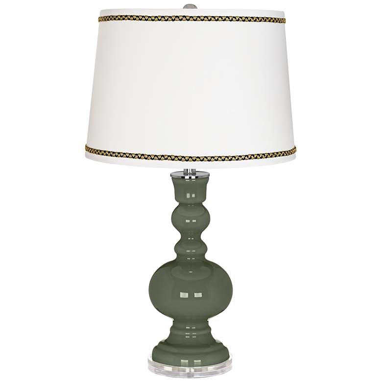 Image 1 Deep Lichen Green Apothecary Table Lamp with Ric-Rac Trim
