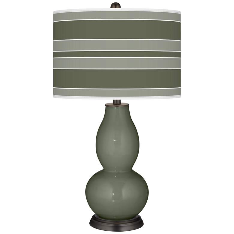 Image 1 Deep Lichen Green Bold Stripe Double Gourd Table Lamp