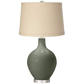 Image1 of Deep Lichen Green Burlap Drum Shade Ovo Table Lamp