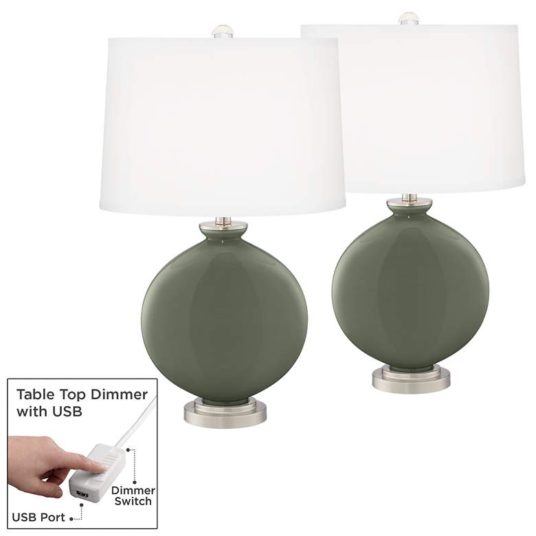 Image 1 Deep Lichen Green Carrie Table Lamp Set of 2 with Dimmers