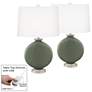 Deep Lichen Green Carrie Table Lamp Set of 2 with Dimmers