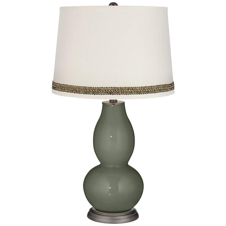 Image 1 Deep Lichen Green Double Gourd Table Lamp with Wave Braid Trim