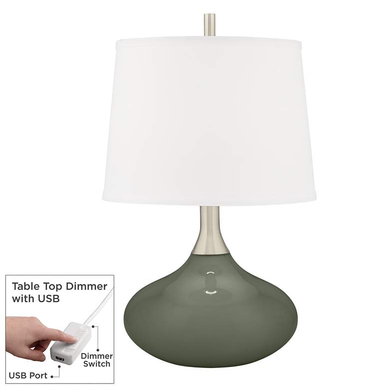 Image 1 Deep Lichen Green Felix Modern Table Lamp with Table Top Dimmer