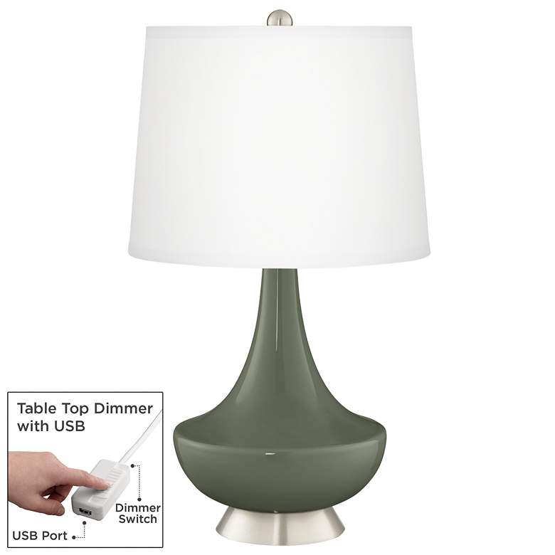 Image 1 Deep Lichen Green Gillan Glass Table Lamp with Dimmer