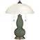 Deep Lichen Green Gourd-Shaped Table Lamp with Alabaster Shade