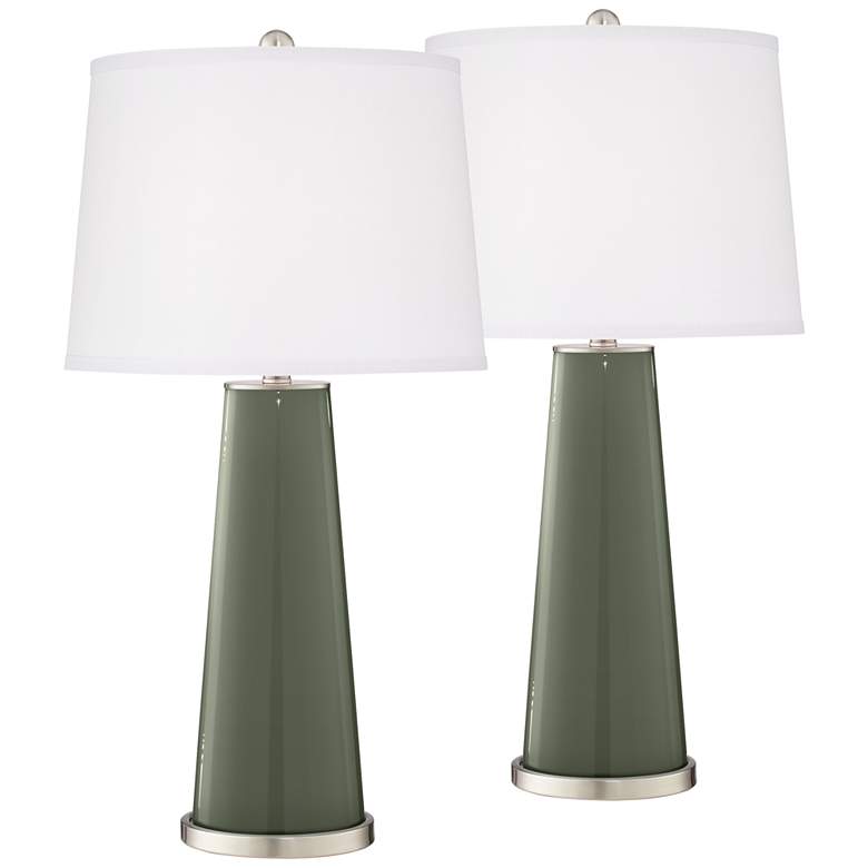 Image 2 Deep Lichen Green Leo Table Lamp Set of 2 with Dimmers