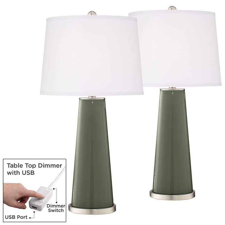 Image 1 Deep Lichen Green Leo Table Lamp Set of 2 with Dimmers