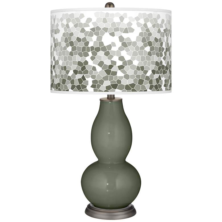 Image 1 Deep Lichen Green Mosaic Giclee Double Gourd Table Lamp