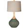 Deep Lichen Green Natural Linen Drum Shade Wexler Table Lamp