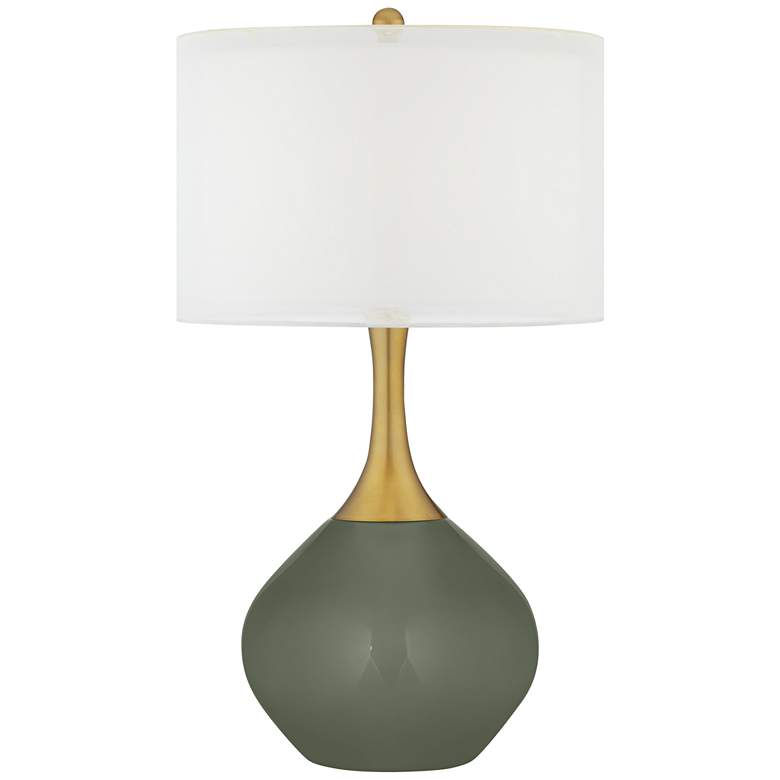 Image 1 Deep Lichen Green Nickki Brass Modern Table Lamp