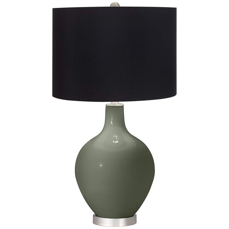 Image 1 Deep Lichen Green Ovo Table Lamp with Black Shade
