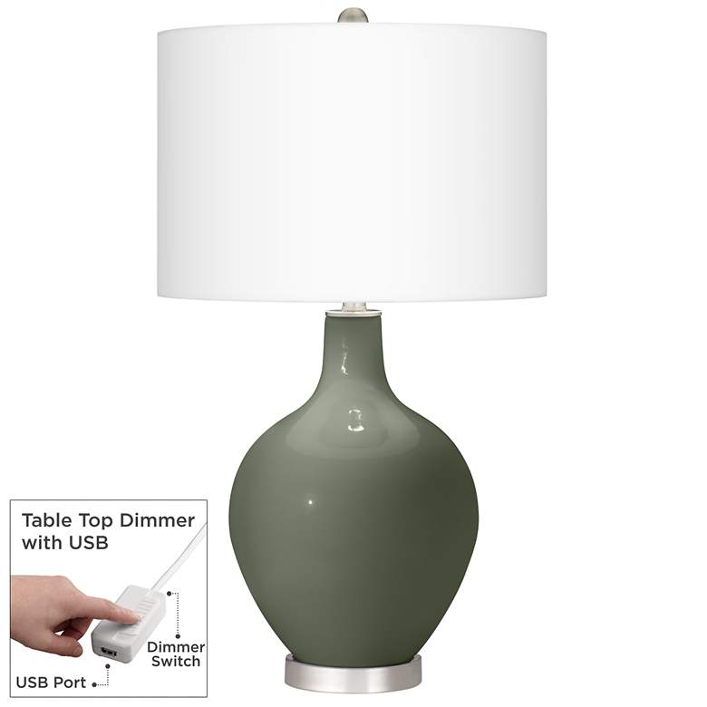 Image 1 Deep Lichen Green Ovo Table Lamp With Dimmer