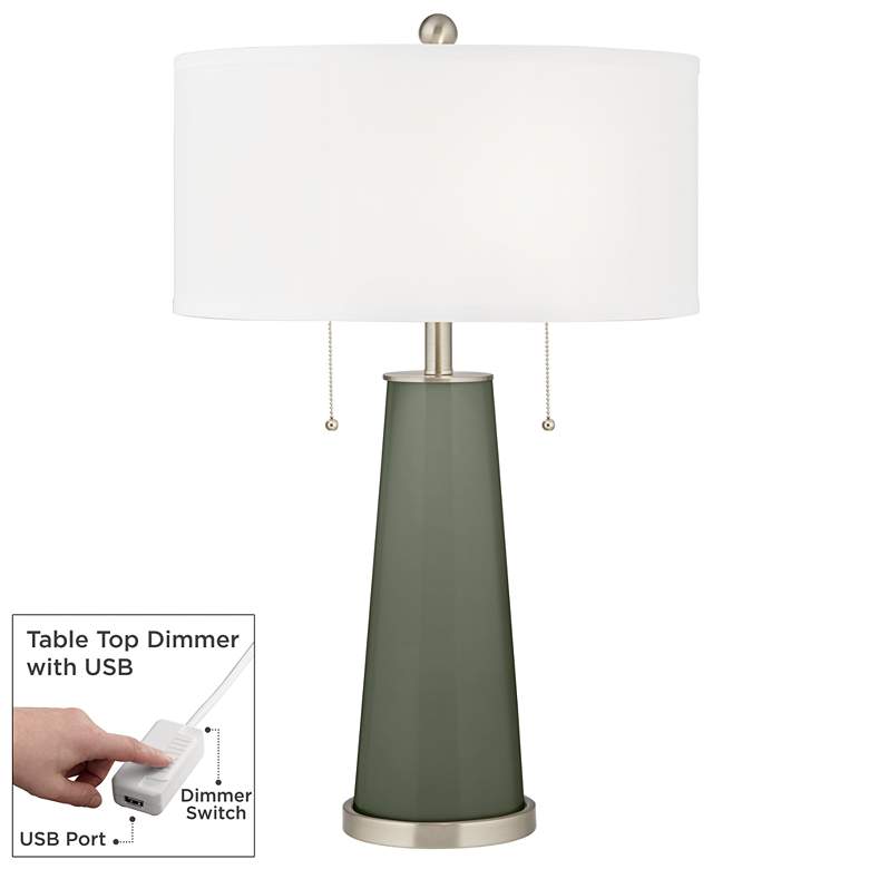 Image 1 Deep Lichen Green Peggy Glass Table Lamp With Dimmer