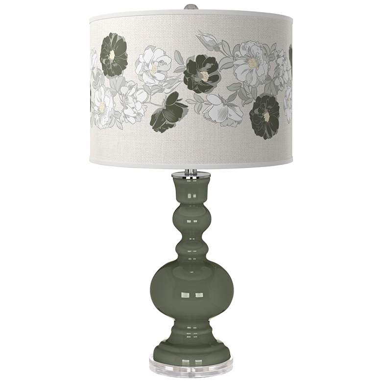 Image 1 Deep Lichen Green Rose Bouquet Apothecary Table Lamp