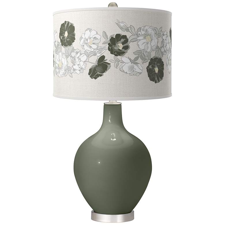 Image 1 Deep Lichen Green Rose Bouquet Ovo Table Lamp