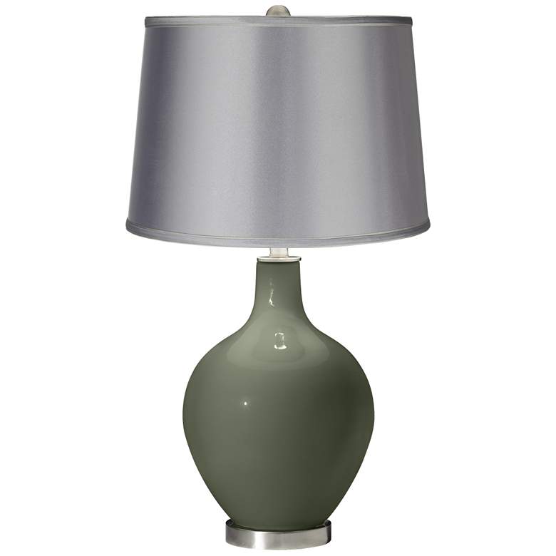 Image 1 Deep Lichen Green - Satin Light Gray Shade Ovo Table Lamp