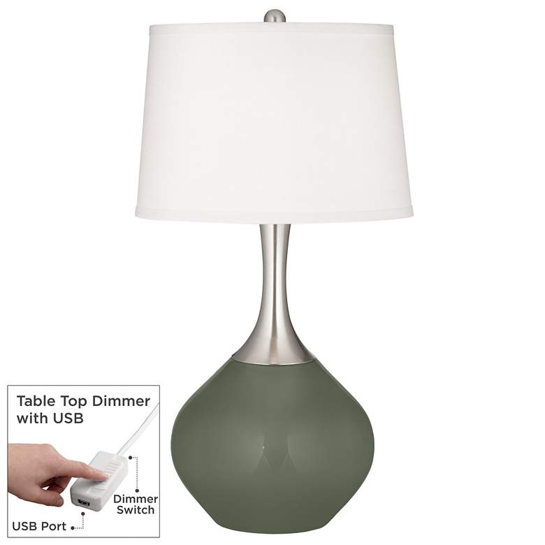 Image 1 Deep Lichen Green Spencer Table Lamp with Dimmer