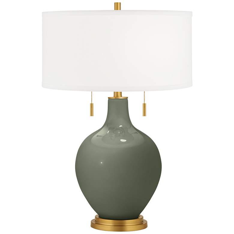 Image 2 Deep Lichen Green Toby Brass Accents Table Lamp with Dimmer
