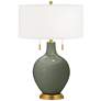 Deep Lichen Green Toby Brass Accents Table Lamp