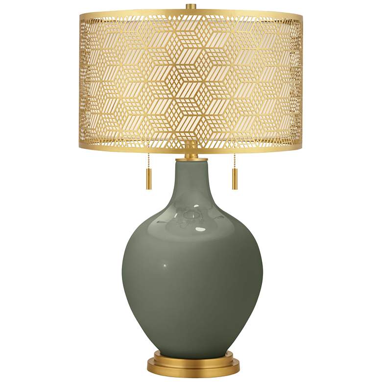 Image 1 Deep Lichen Green Toby Brass Metal Shade Table Lamp
