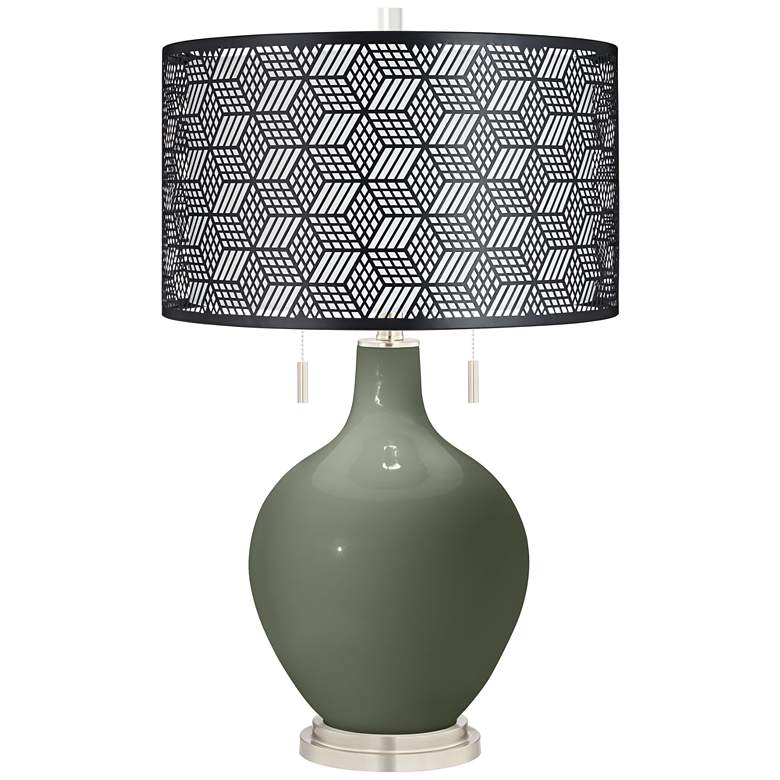 Image 1 Deep Lichen Green Toby Table Lamp With Black Metal Shade