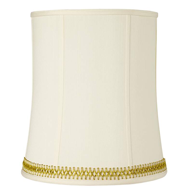 Image 1 Deep Pinched Drum Shade with Gold Satin Weave Trim 12x14x16 (Spider)