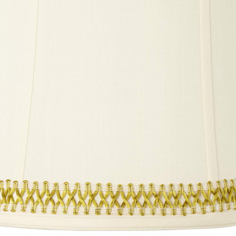 Image 2 Deep Pinched Drum Shade with Gold Satin Weave Trim 12x14x16 (Spider) more views