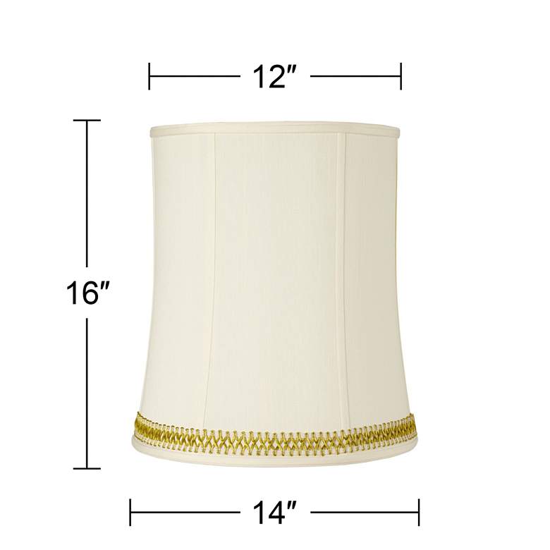 Image 3 Deep Pinched Drum Shade with Gold Satin Weave Trim 12x14x16 (Spider) more views