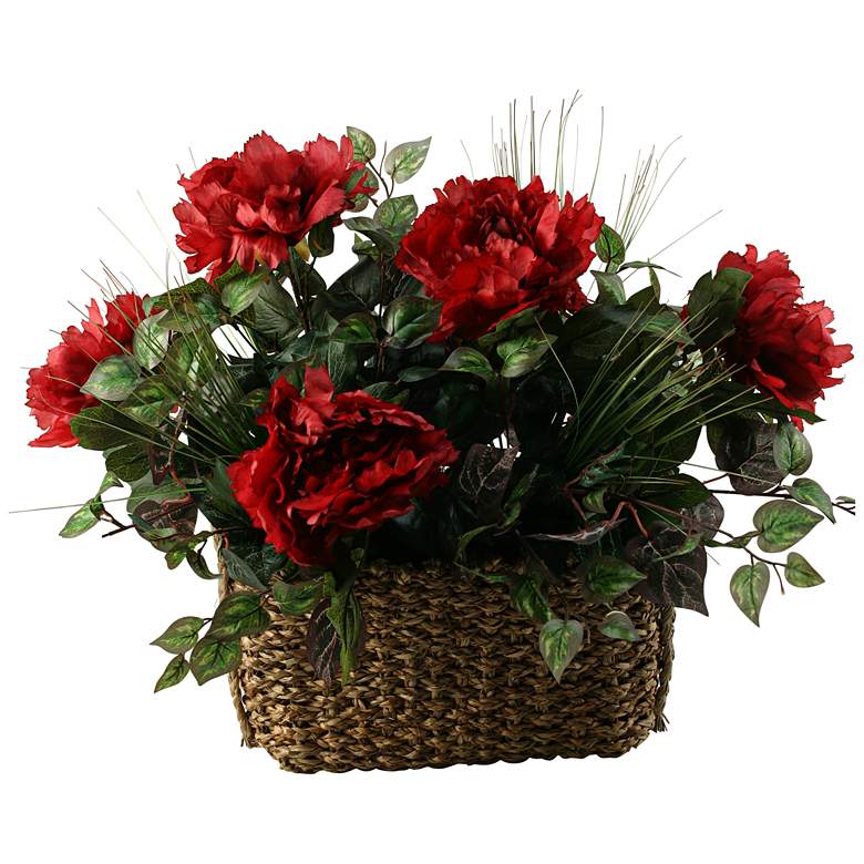 Image 1 Deep Wine Peonies 30 inchW Faux Flowers in Basket