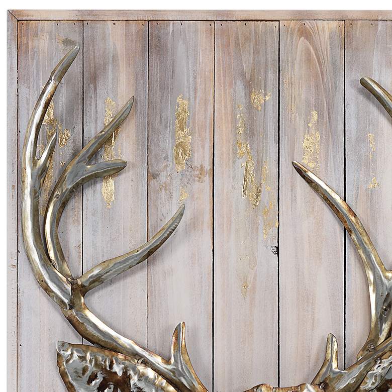 Image 3 Deer 1 40" High Iron Wall Sculpture on Wooden Wall Art more views