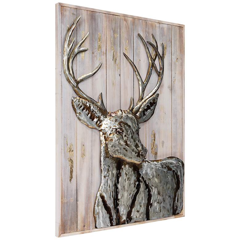 Image 5 Deer 1 40" High Iron Wall Sculpture on Wooden Wall Art more views