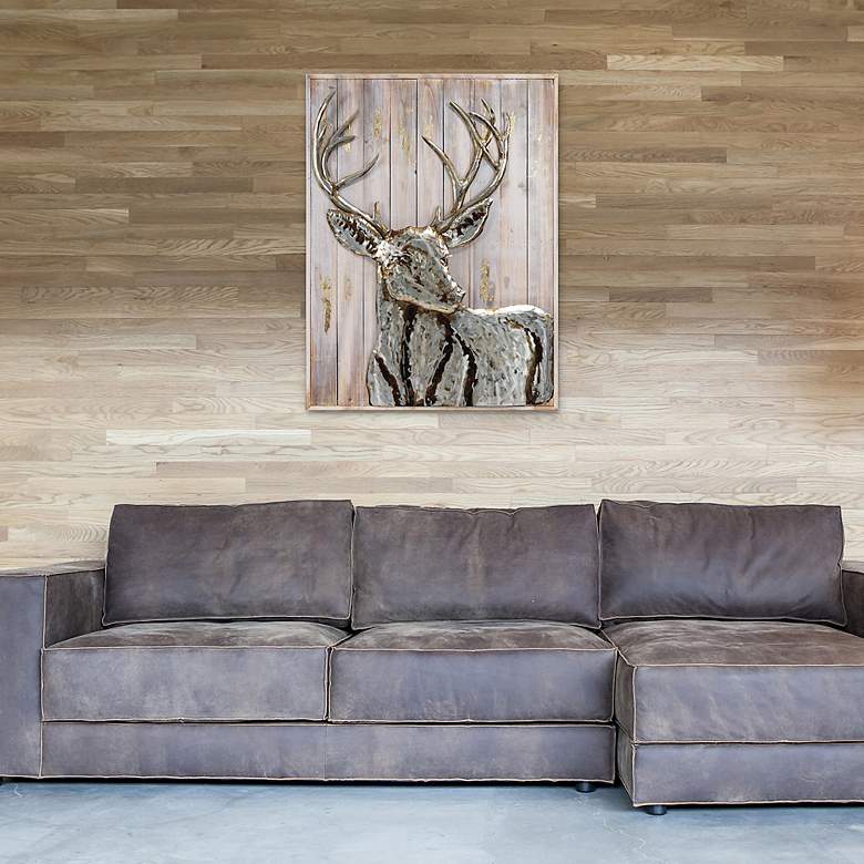 Image 6 Deer 1 40" High Iron Wall Sculpture on Wooden Wall Art more views