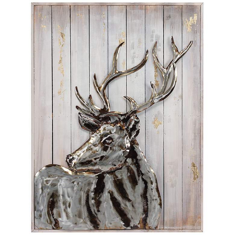 Image 2 Deer 2 40" High Iron Wall Sculpture on Wooden Wall Art