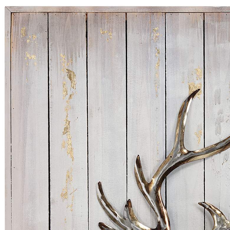 Image 3 Deer 2 40" High Iron Wall Sculpture on Wooden Wall Art more views