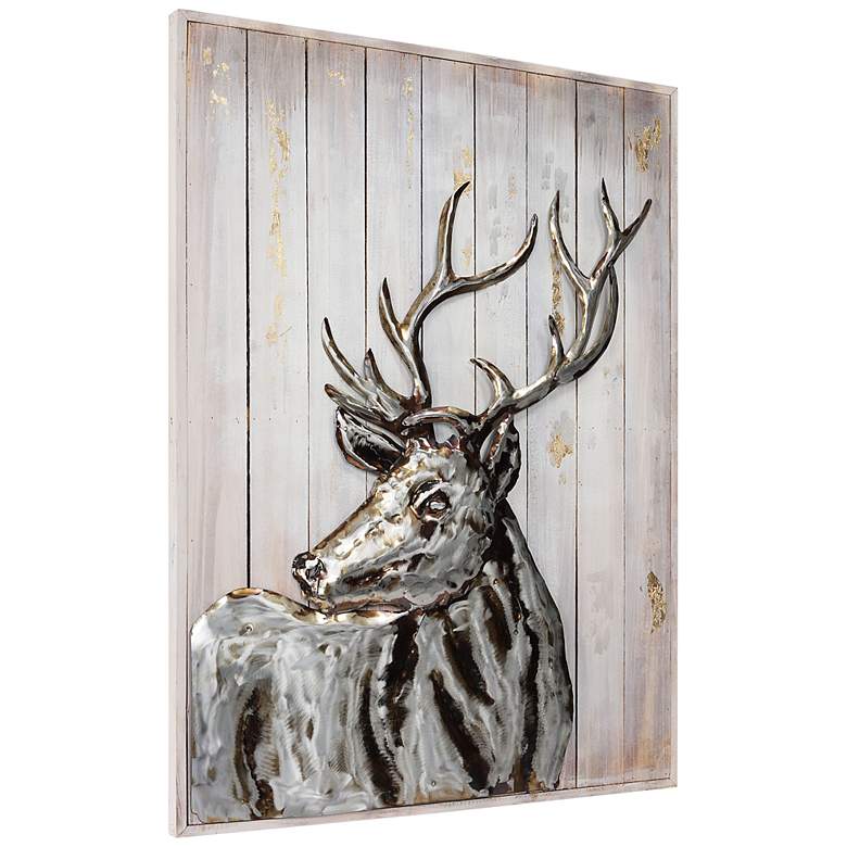 Image 5 Deer 2 40" High Iron Wall Sculpture on Wooden Wall Art more views