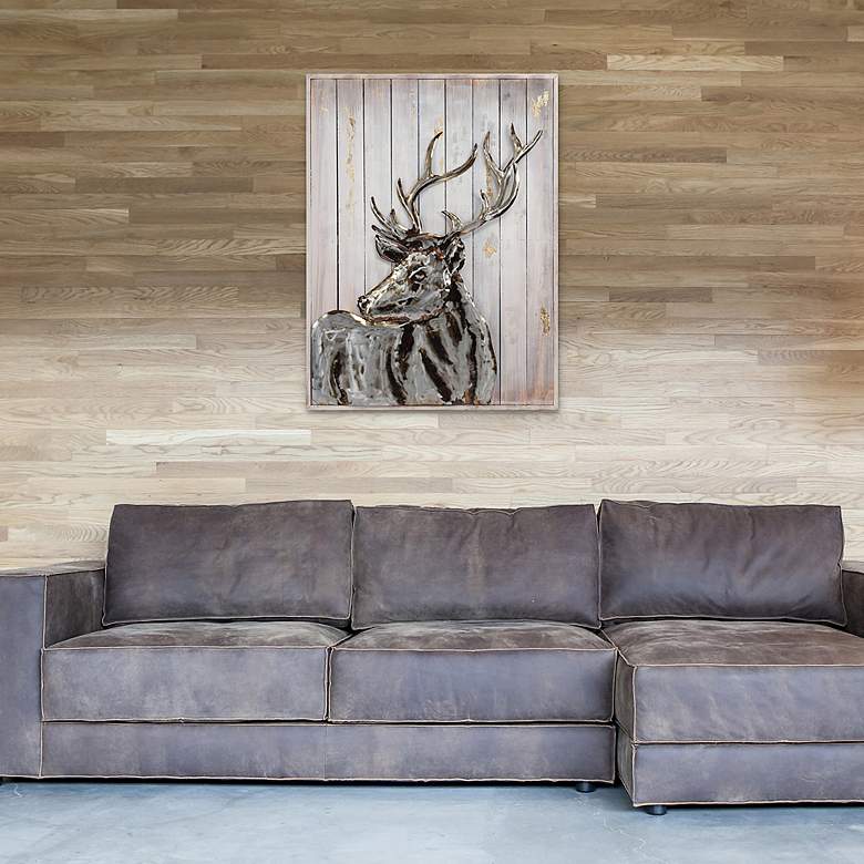 Image 6 Deer 2 40" High Iron Wall Sculpture on Wooden Wall Art more views