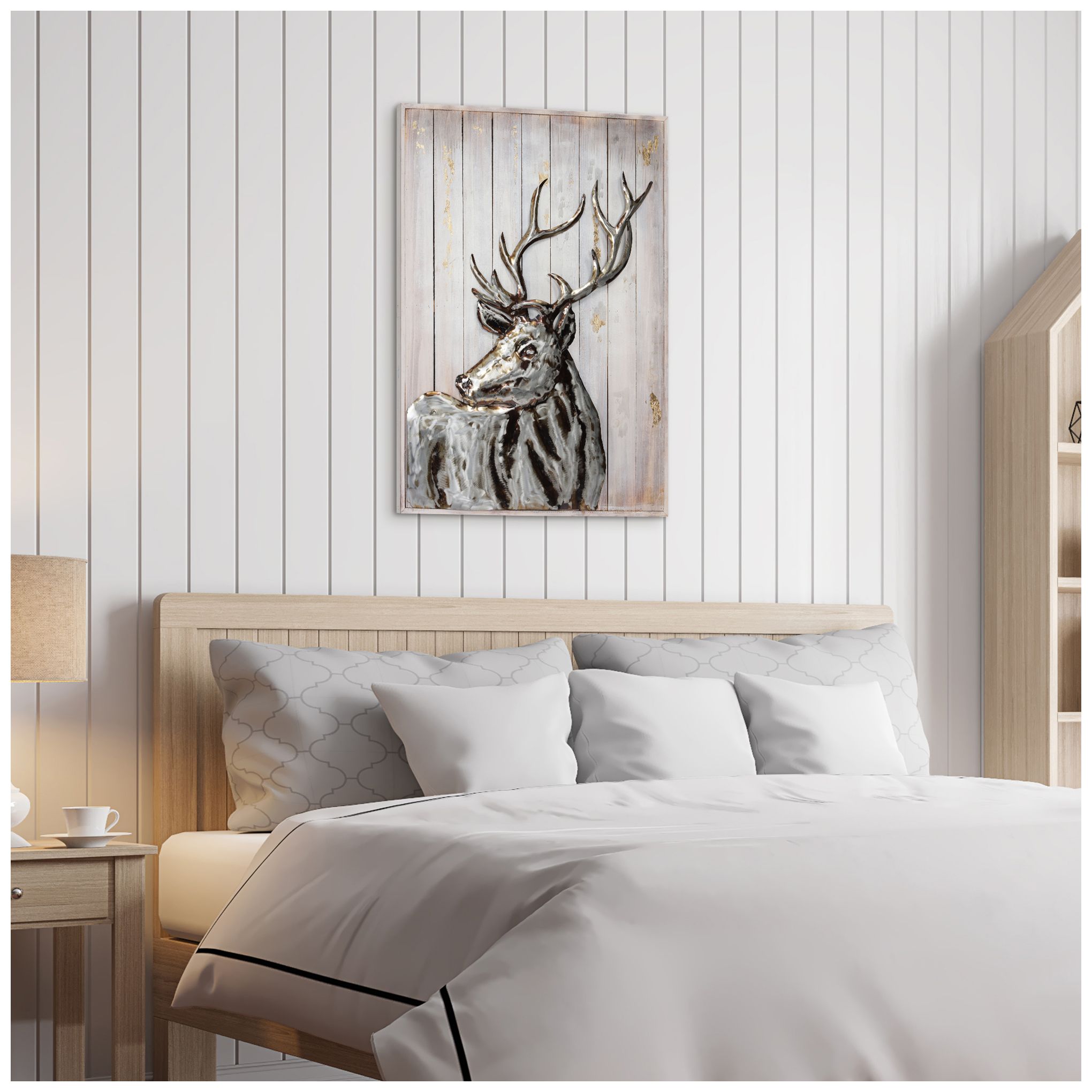 Image 7 Deer 2 40" High Iron Wall Sculpture on Wooden Wall Art more views