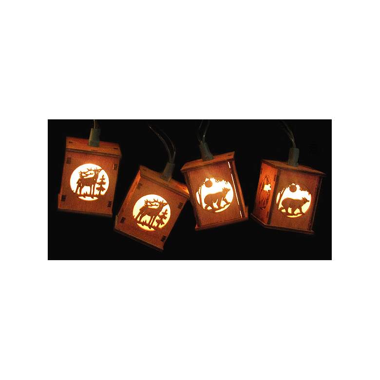 Image 1 Deer Bear Winter Wooden Red Lantern 10-Light String Light