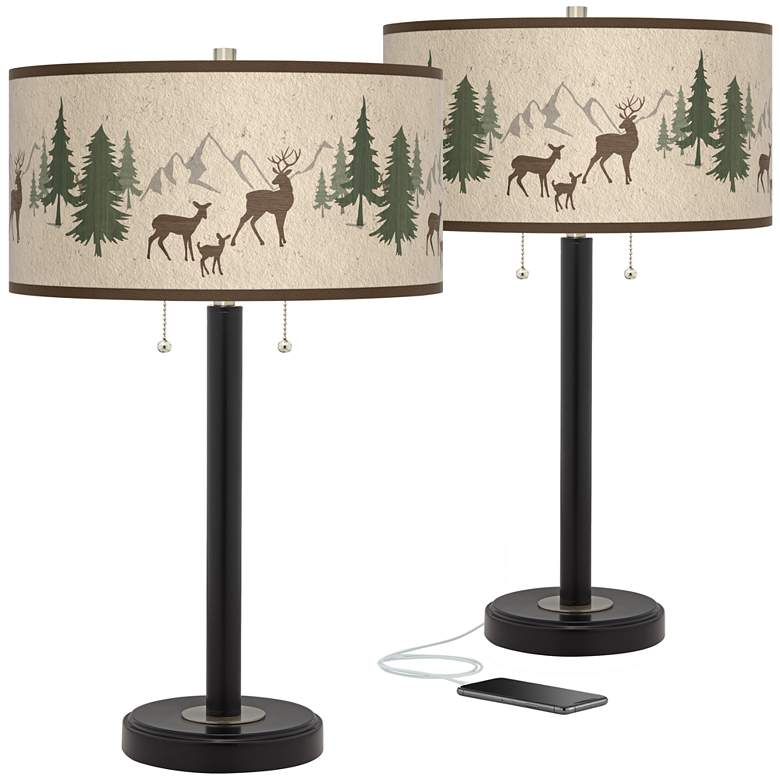 Image 1 Deer Lodge Arturo Black Bronze USB Table Lamps Set of 2
